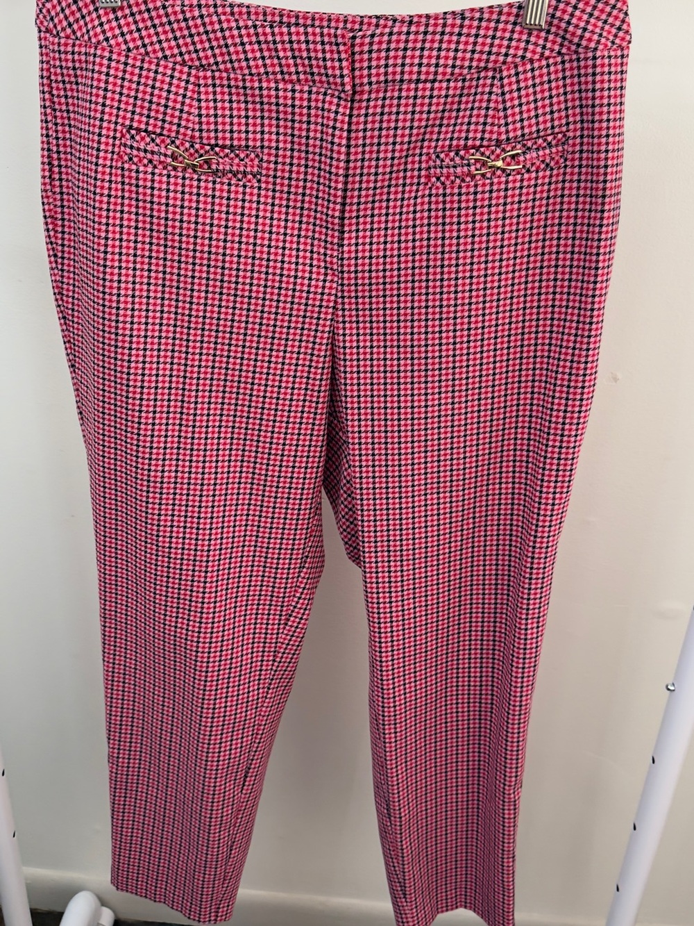 Cato Pink and Black Houndstooth Straight Leg Pants Size 16 W
